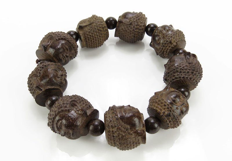 Carved Buddha Head Bracelet. Unsigned. Good Condition. (1 of 1)