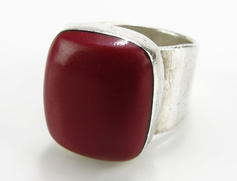 Vintage Sterling Silver Coral Ring, Size 7-1/2. Signed (1 of 1)