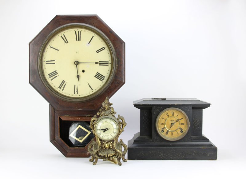 Large Wall Clock, Black Wooden Pedestal Clock and Gilt (1 of 1)