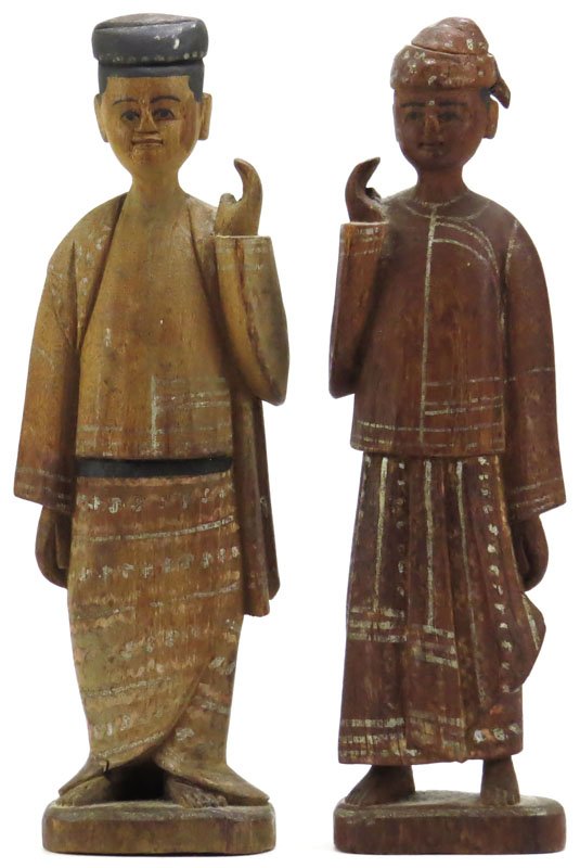 Two (2) Carved Far Eastern Figures. Good Condition. (1 of 1)