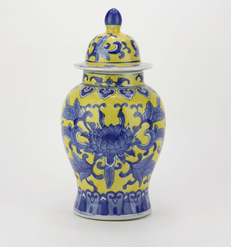 Modern Chinese Blue and Yellow Porcelain Vase with Cove (1 of 1)