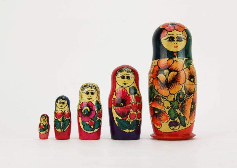 Matryoshka Russian Nesting Dolls. Unsigned. Good Condit: Matryoshka Russian Nesting Dolls. Unsigned. Good Condition. Largest Doll Measures 7-3/4 Inches Tall and 3-3/8 Inches Wide. Shipping $20.00