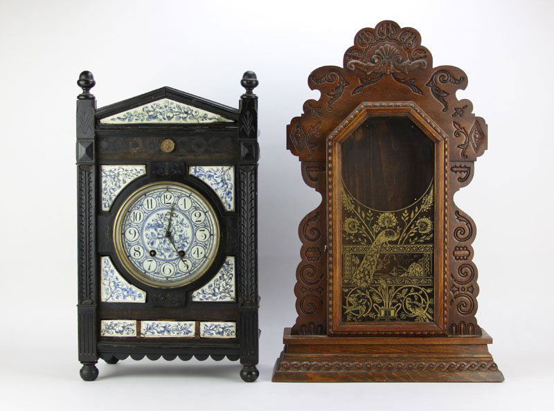 Antique Wood and Blue and White Porcelain Clock with (1 of 1)