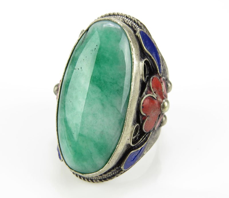 Contemporary Chinese Silver Color Enameled Ring with (1 of 1)