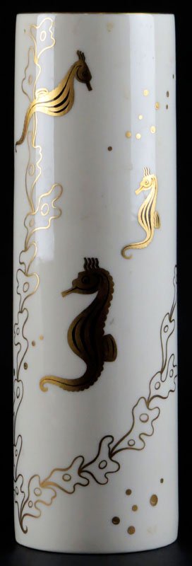 Tall Lenox Porcelain Sea Horse Vase. Signed. Good: Tall Lenox Porcelain Sea Horse Vase. Signed. Good Condition. Measures 11-5/8 Inches Tall and 3-3/8 Inches Diameter at Rim. Shipping $20.00