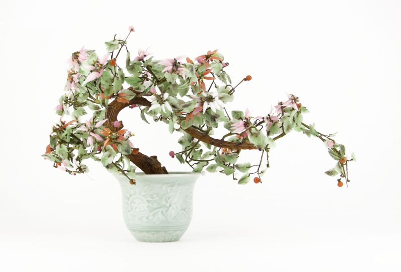 Vinatge Oriental Agate Glass and Jade Bonsai Tree. Good (1 of 1)