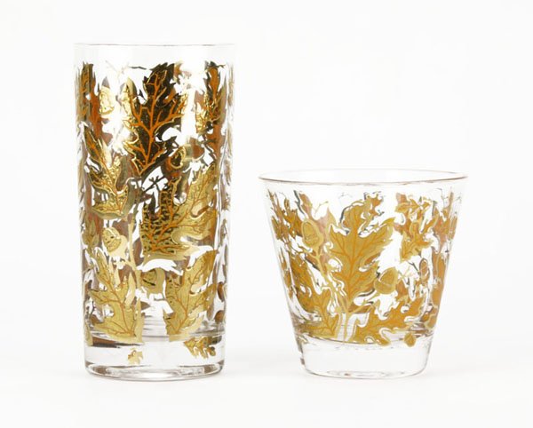 Nine (9) Mid-Century Culver Gold Glasses. Signed. Mixed: Nine (9) Mid-Century Culver Gold Glasses. Signed. Mixed Lot of High and Low Drinking Glasses. Good Condition. High Glasses Measures 5-1/2 Inches Tall and Low Glasses Measures 3-1/2 Inches Tall. Shippi