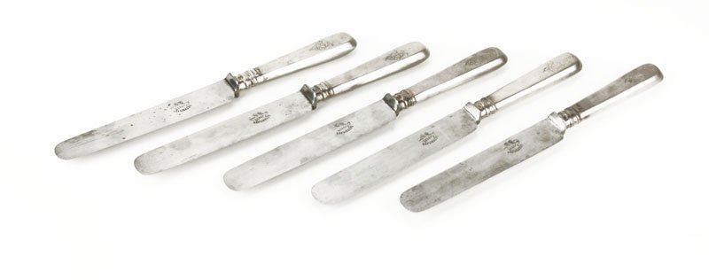 Lot of Five (5) Antique Russian Silver Knives. Marked (1 of 3)