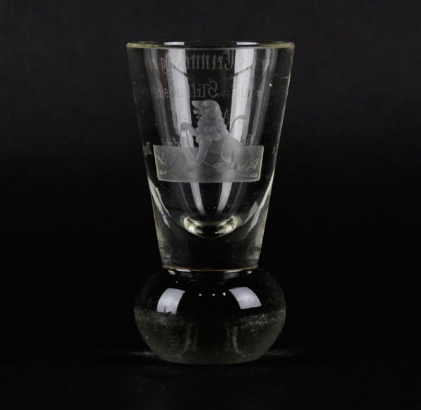 German Masonic Etched Whiskey Glass. Presentation: German Masonic Etched Whiskey Glass. Presentation Written in German. Some Scratches or else Good Condition. Shipping $25.00