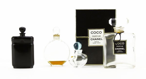 Collection of Four (4) Ladies Perfume Bottles. Includes: Collection of Four (4) Ladies Perfume Bottles. Includes Coco Chanel, Lalique, Etc. Mostly Empty. All in Fair to Good Condition. Tallest Measures Approx. 3-1/2 Inches Tall. Shipping $25.00