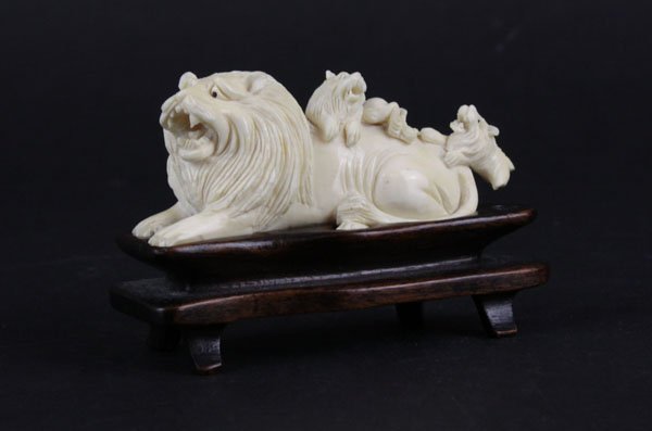 Continental Carved Ivory Lion Figure. (1 of 1)
