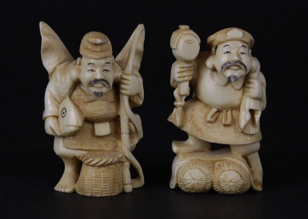 Two (2) Japanese Carved Worker Netsuke Figures (1 of 1)