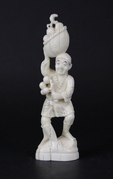 Antique Well Carved Japanese Polychrome Ivory Okimono (1 of 1)