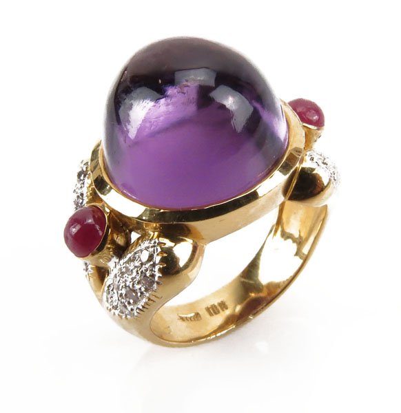 Art Nouveau 18 Karat Yellow Gold Ring with Diamond Clus (1 of 1)