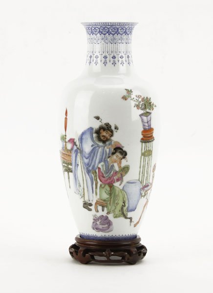 Early 20th C. Chinese "Eggshell" Porcelain Vase on Wood (1 of 1)