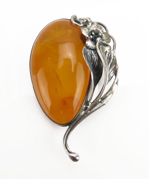 Art Nouveau Sterling Silver Baltic Amber Pin Brooch. (1 of 1)