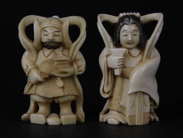 Two (2) Japanese Carved Ivory Bishamonten and Benzaiten (1 of 1)