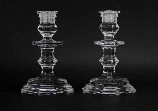 Pair of Baccarat Crystal Candlesticks. Signed. Good (1 of 1)