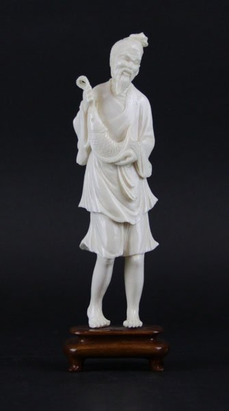 Chinese Carved Ivory Figure of an Elder Fisherman on (1 of 1)