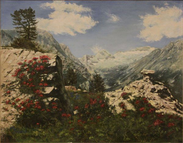 20th C. Oil on Canvas Mountain Scene Signed E. Ebert (1 of 1)