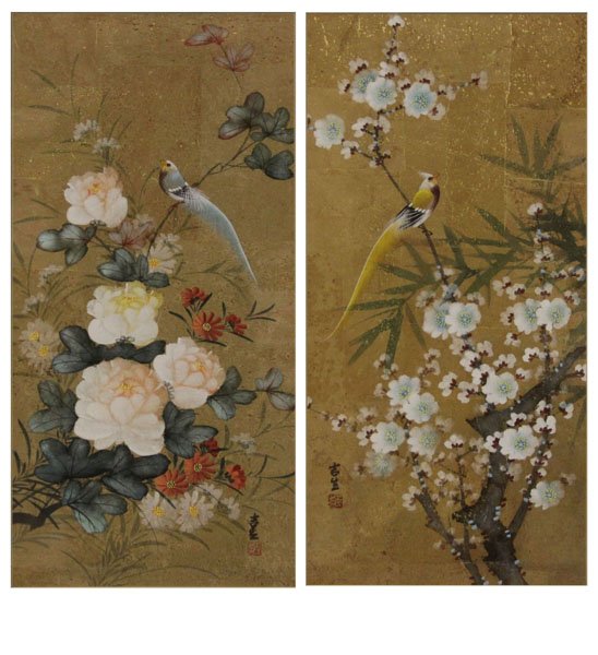 Pair of Chinese Watercolor Panels of Birds Nesting in: Pair of Chinese Watercolor Panels of Birds Nesting in Trees. Signed. Good Condition. Measures 28 Inches High by 16 Inches Wide. Shipping $100.00