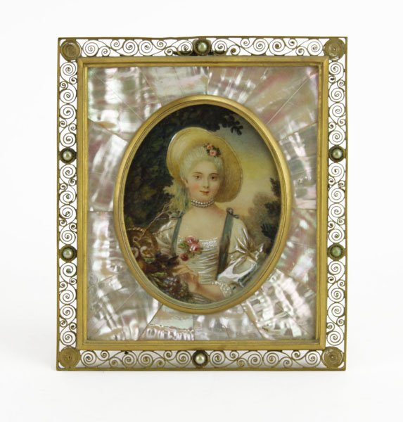 Antique Hand Painted Portrait Miniature in Mother of (1 of 1)