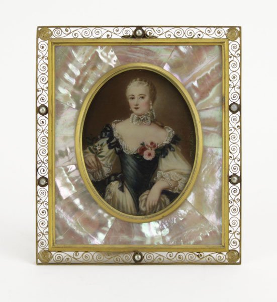 Antique Hand Painted Portrait Miniature in Mother of (1 of 1)