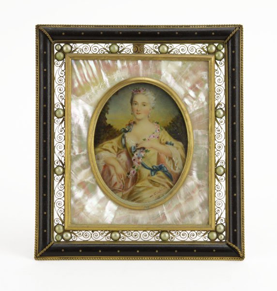 Antique Hand Painted Portrait Miniature in Mother of (1 of 1)