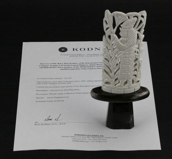 Old Indian Ivory Standing Diety Figure on Horn Base. (1 of 2)