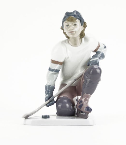 Retired Lladro Glazed Porcelain "Hockey Player" Figure