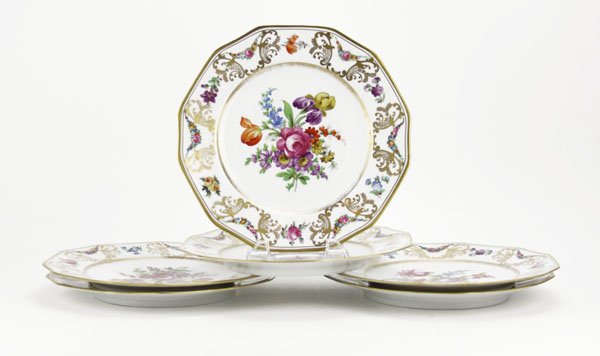 Lot of Six (6) Bavarian Porcelain Floral and Gilt Dinne (1 of 1)