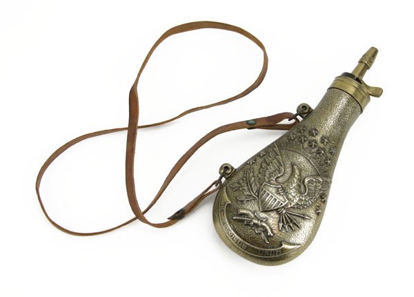 Vintage Brass Powder Horn with Eagle Motif. Good (1 of 1)