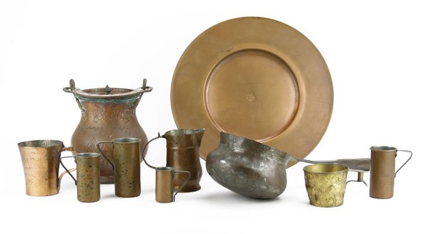 Box Lot of Assorted Copper Items. Includes Tray, Pot, (1 of 1)