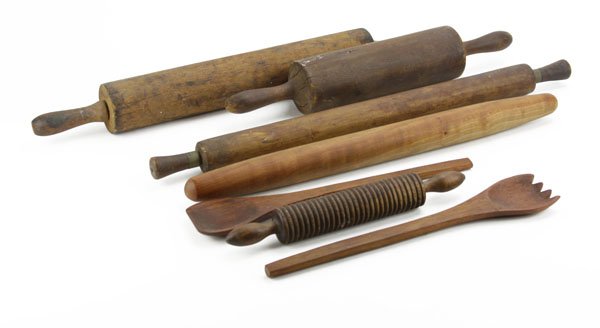 Box Lot of Antique Kitchen Items. Includes Rolling Pin, (1 of 1)