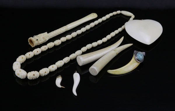 Lot of Assorted Ivory Pieces. Includes Heart with 14k C (1 of 1)