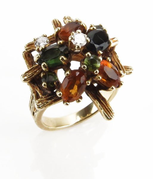 Retro 14 Karat Yellow Gold and Gemstone Ring. Unsigned. (1 of 1)