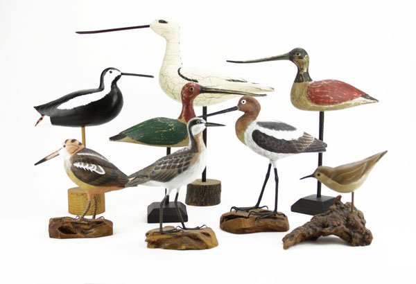 Box Lot of Assorted Carved Wooden Bird Figures. (1 of 1)