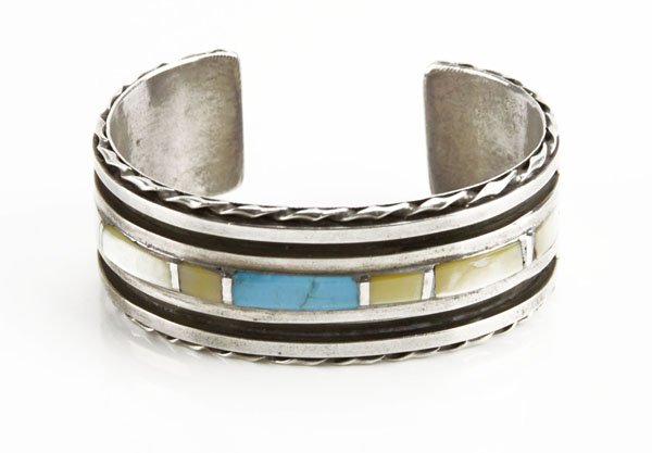 Sterling Silver Navajo Cuff Bracelet with Mother of (1 of 1)