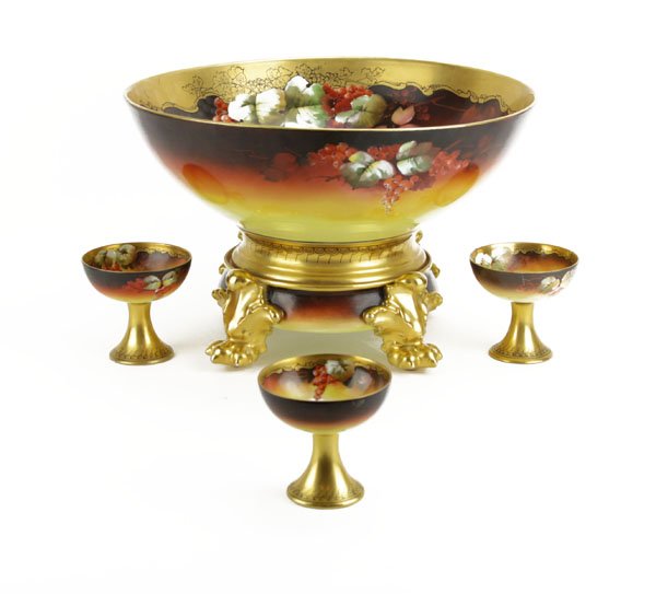 Large Limoges France Porcelain Gilt Punch Bowl (1 of 1)