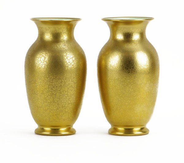 Paif of Pickard Rose and Daisy Gold Porcelain Vases (1 of 1)