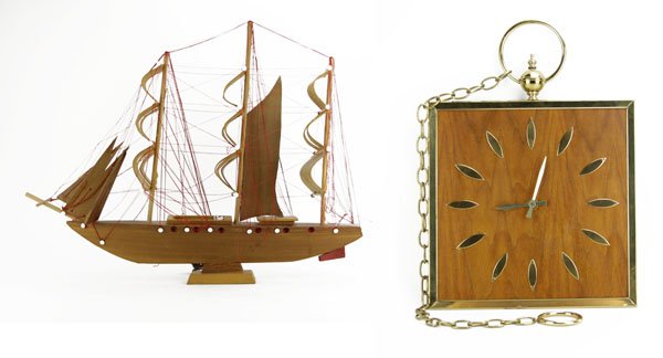 Vintage Wooden Sailing Ship Model along: Vintage Wooden Sailing Ship Model along with Wall Hanging Clock. Ship is Electrified. Good Condition. Ship Measures 21" H by 28" W. We Will Not Ship This Item Due to Its Size but will Happily Provide
