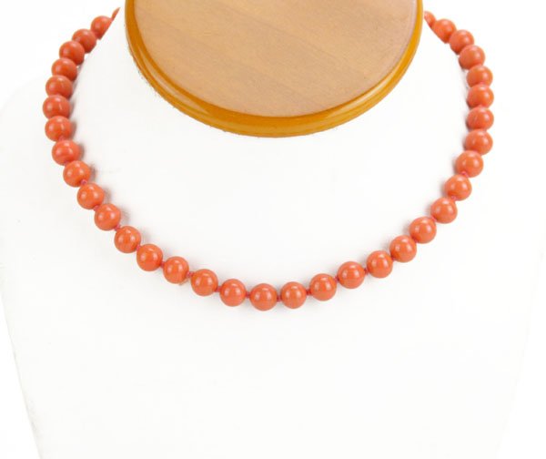 Vintage Coral Style Beaded Necklace with 14 Karat Gold (1 of 1)