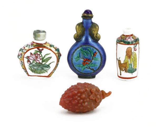 Lot of Four (4) Assorted Oriental Snuff Bottles. One (1 (1 of 1)