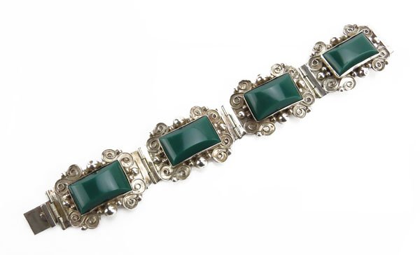 Mexican Sterling Silver and  Green Onyx Bracelet. (1 of 1)