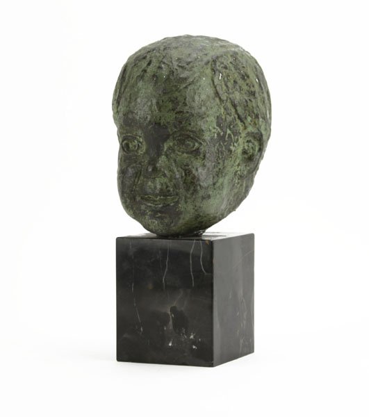 Bronze Bust of Young Boy Mounted to Marble Base. (1 of 1)