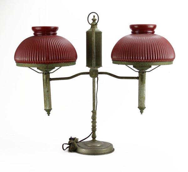 Antique Brass Student Oil Lamp with Glass Shade. Some (1 of 1)