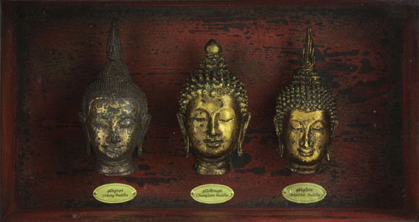 Korean Carved Buddha Figures in a Shadow Box Frame. (1 of 1)