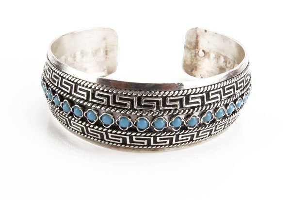 Sterling Silver Inlaid Cuff Bangle. Stamped 925. Good (1 of 1)