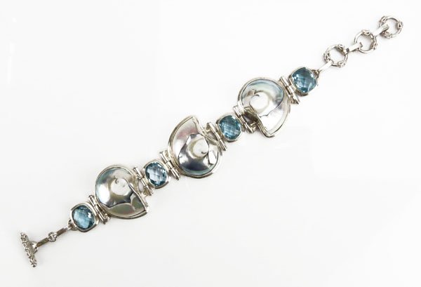 Sterling Silver Inlaid Shell Bracelet. Stamped. Good (1 of 1)