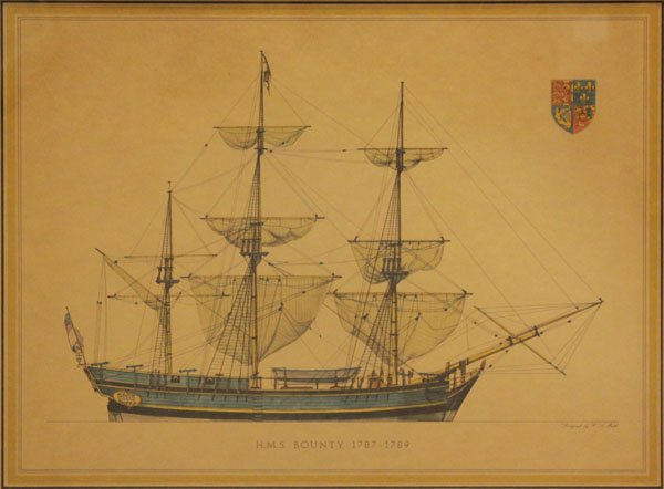 Vintage Framed Hand Colored Print of the "Hms Bounty" (1 of 1)